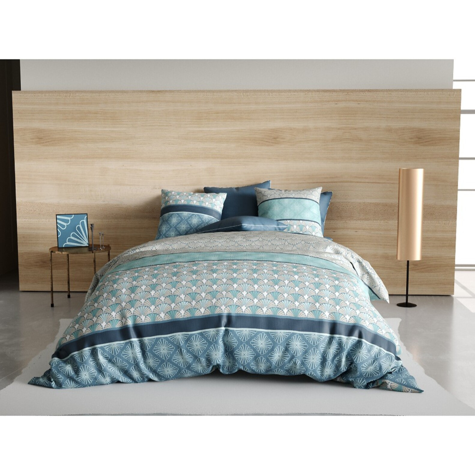 Parure housse de couette coton bleu