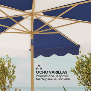 Sombrilla Terraza Exterior Ø267 cm Sombrilla de Jardín con Ángulo Inclinable y Manivela Protección UV 50+ Parasol para Patio Terraza Azul y Blanco