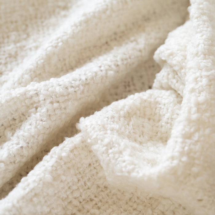 Plaid bouclette doux avec franges - Ecru