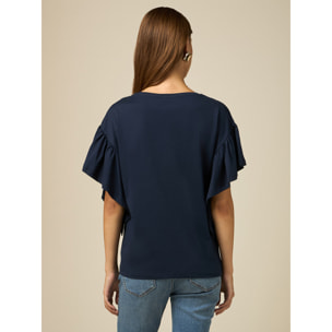 Oltre - T-shirt con spilla a fiore - Blu