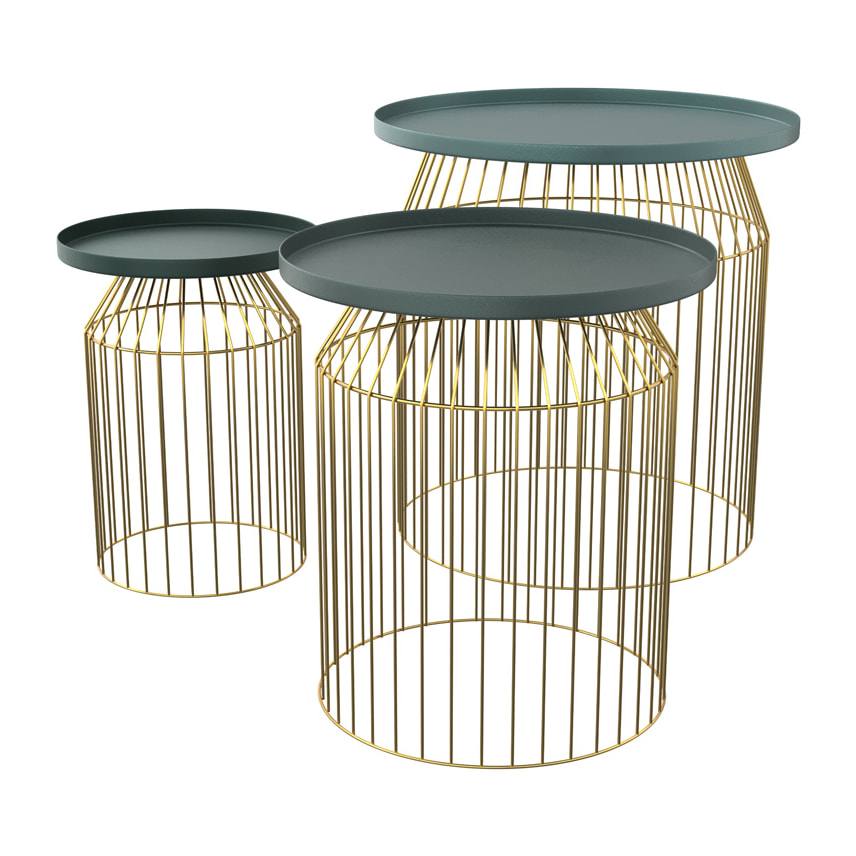 Tables d'appoints rondes en métal bleu gris et laiton (lot de 3) - Palombe