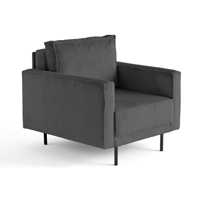 Charlie - fauteuil - pieds hauts - en velours côtelé - Gris foncé