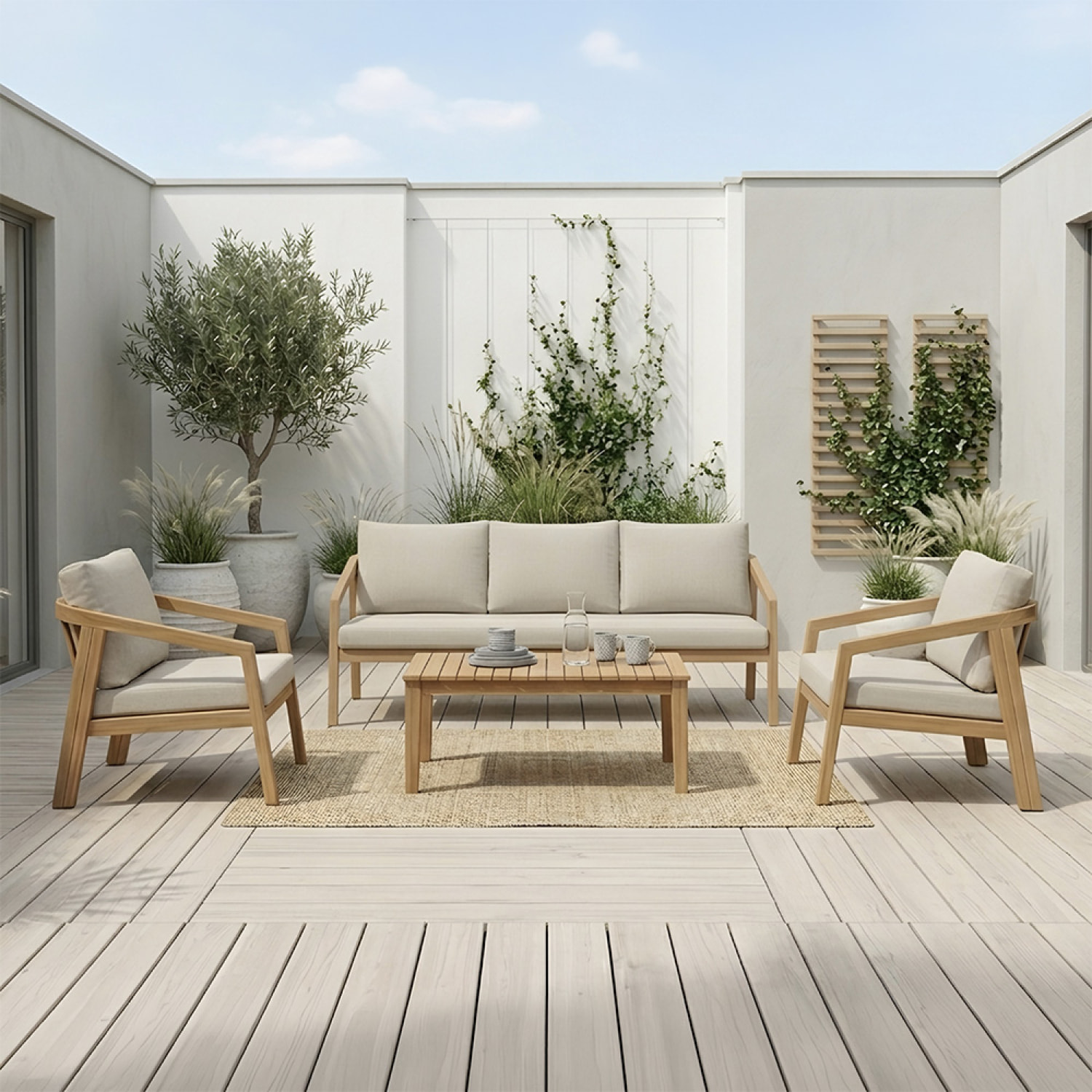 Salon de jardin 5 places en acacia VINH