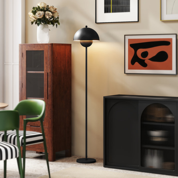 Lámpara de Pie Moderna 155 cm Lámpara de Pie para Salón con Pantalla de Cuenco Reflejando Luz Interruptor de Pie Casquillo E27 Sin Bombilla para Dormitorio Oficina Sala de Estar Negro