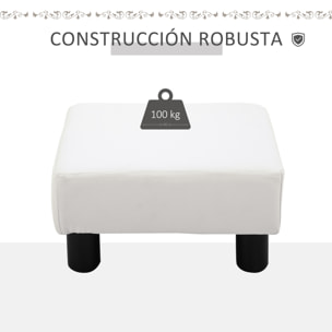 Reposapiés Otomano Taburete Pequeño Tapizado en Piel Sintética con Asiento Acolchado de Espuma y Patas de Plástico para Sofá Dormitorio 40x30x24 cm Blanco