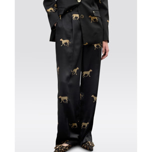 Pantaloni a pieghe in raso con stampa leopardata