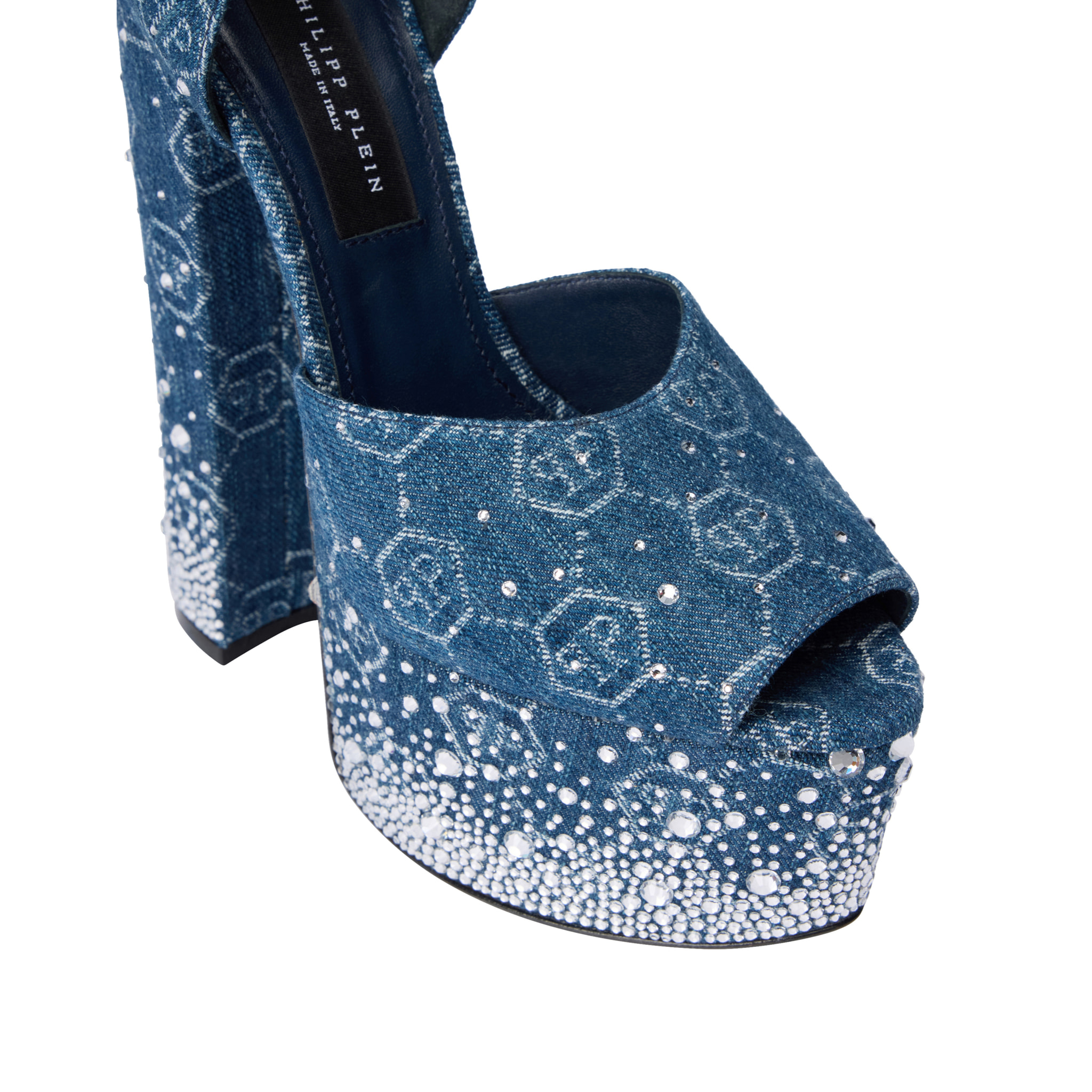 PHILIPP PLEIN Denim High Heels Platforms Monogram Strass