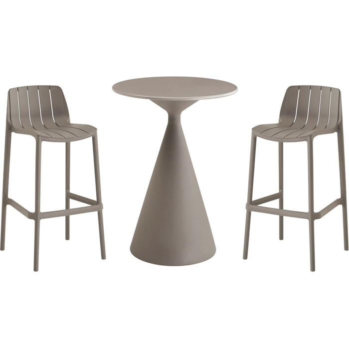 Table et chaises hautes de bistrot empilables "Vaena" - 2 places - Taupe