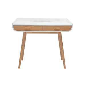 Bureau scandinave blanc et bois clair avec rangements 2 tiroirs L100 cm HALLEN