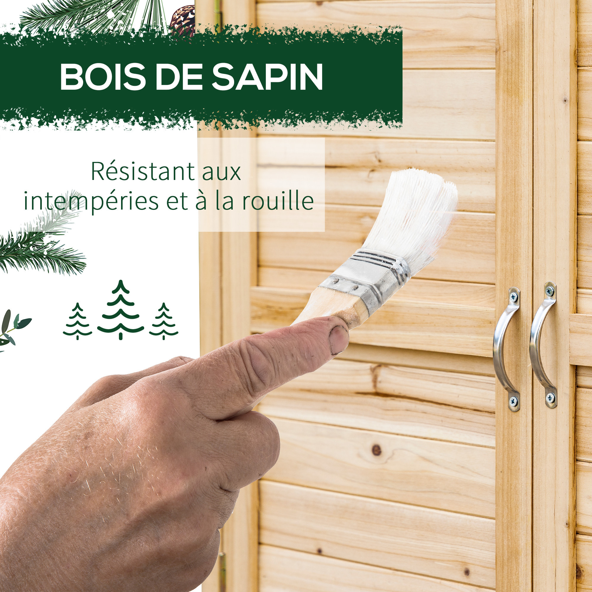 Armoire de jardin sur pied avec plateau - double porte, étagère - bois de sapin pré-huilé