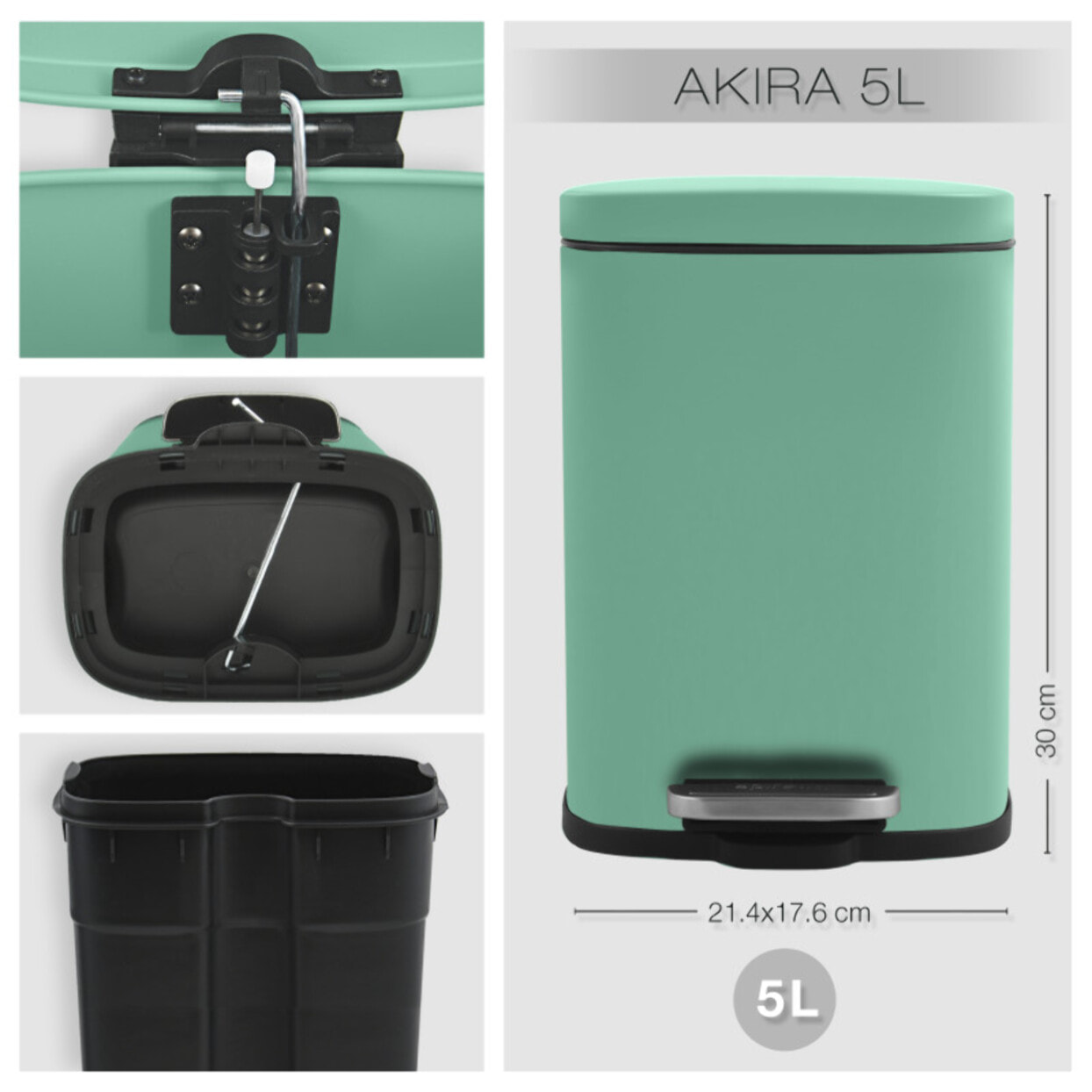 Set Poubelle à  pédale 5L & Brosse Wc AKIRA Vert mat Spirella