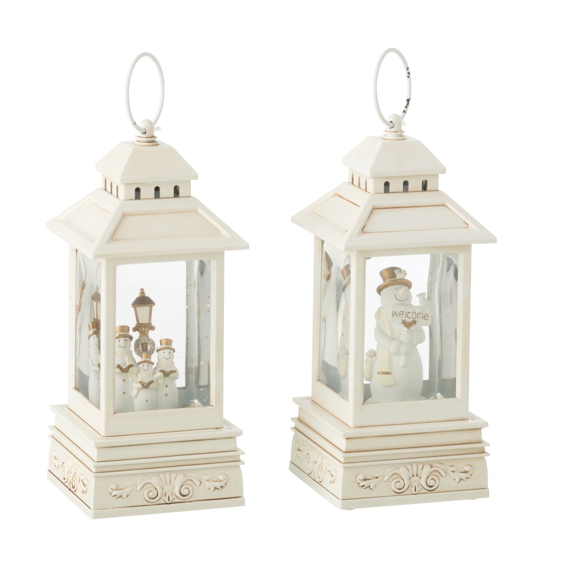 J-Line boule de neige Lanterne Bonhomme De Neige - plastique - blanc - 2 pcs