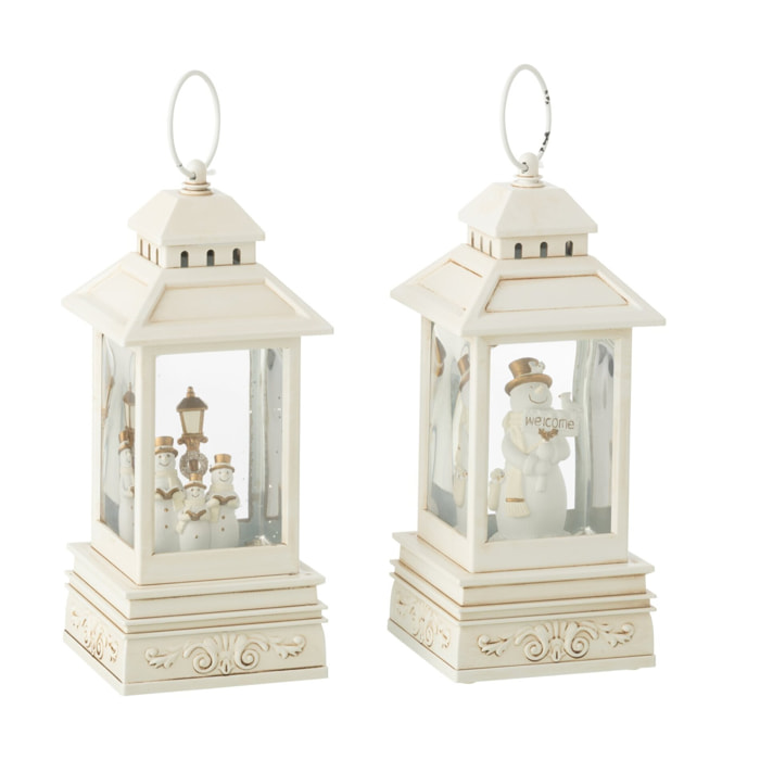 J-Line boule de neige Lanterne Bonhomme De Neige - plastique - blanc - 2 pcs