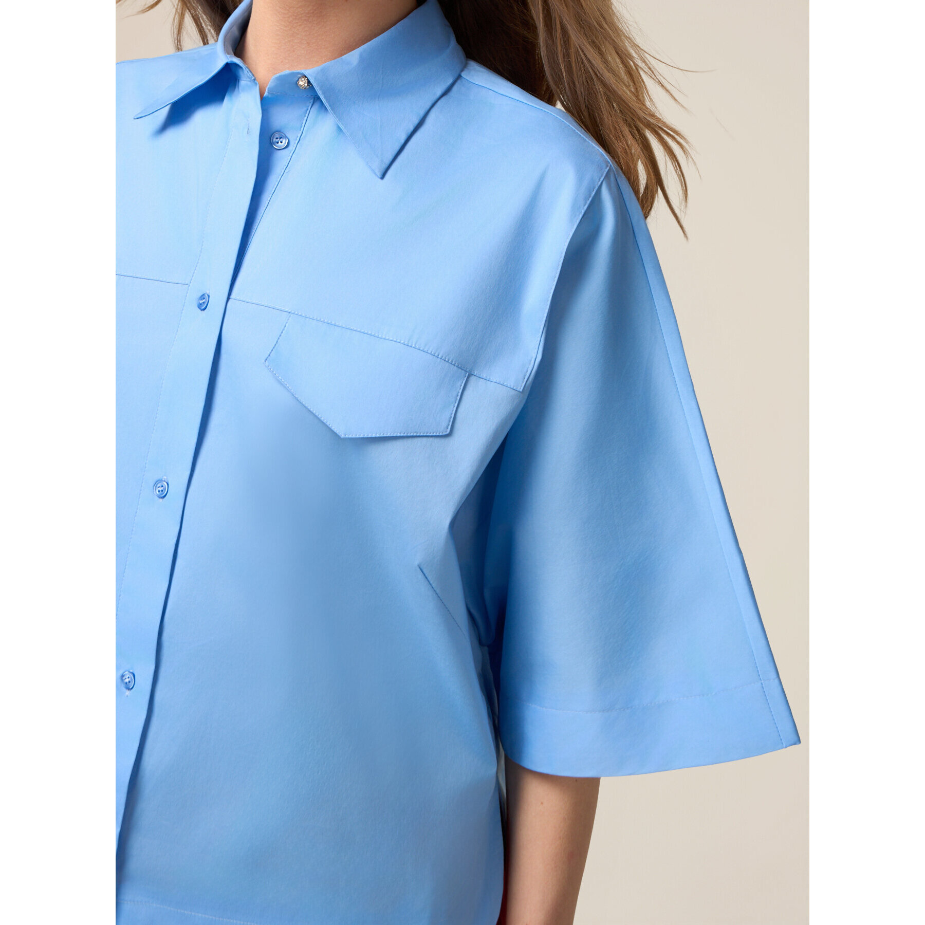 Oltre - Camicia boxy con taschini - Azzurro