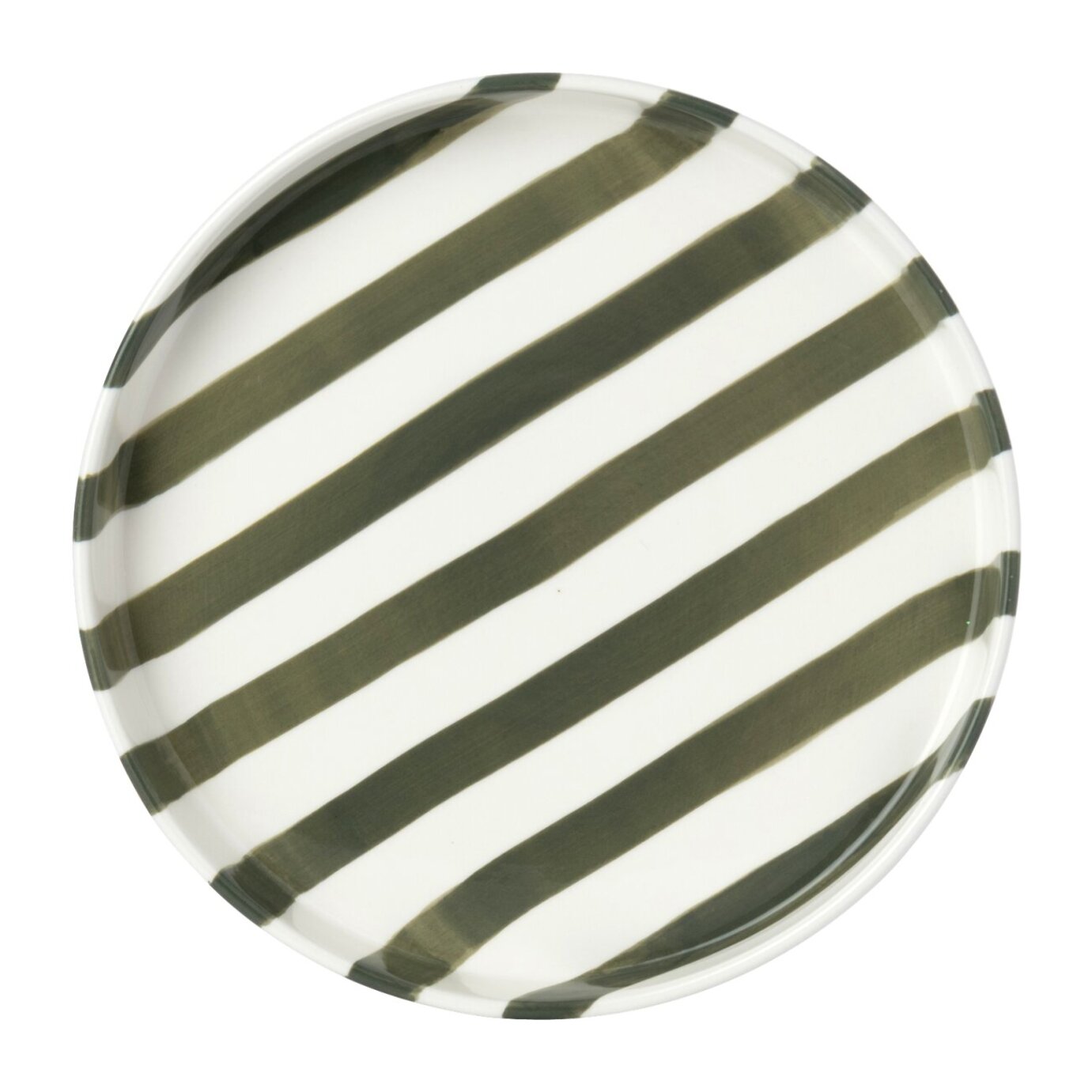 J-Line Assiette lignée - grès - vert olive/blanc - small - set de 6