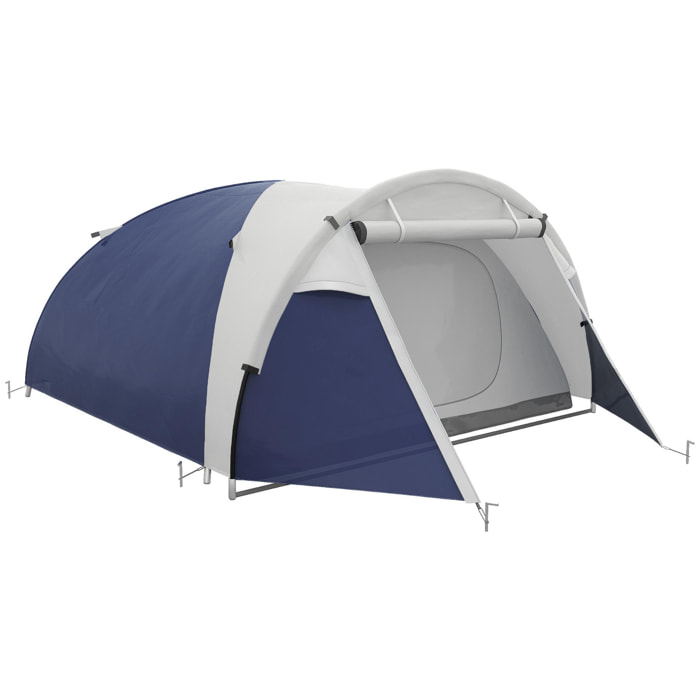 Tente de camping 3-4 pers. - 2 portes - dim. 3,2L x 2,4l x 1,3H m - sac transport inclus - bleu gris