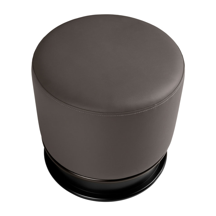 Puff con asiento tapizado en polipiel en gris oscuro sus patas de madera de mdf en negro 43x43x42cm