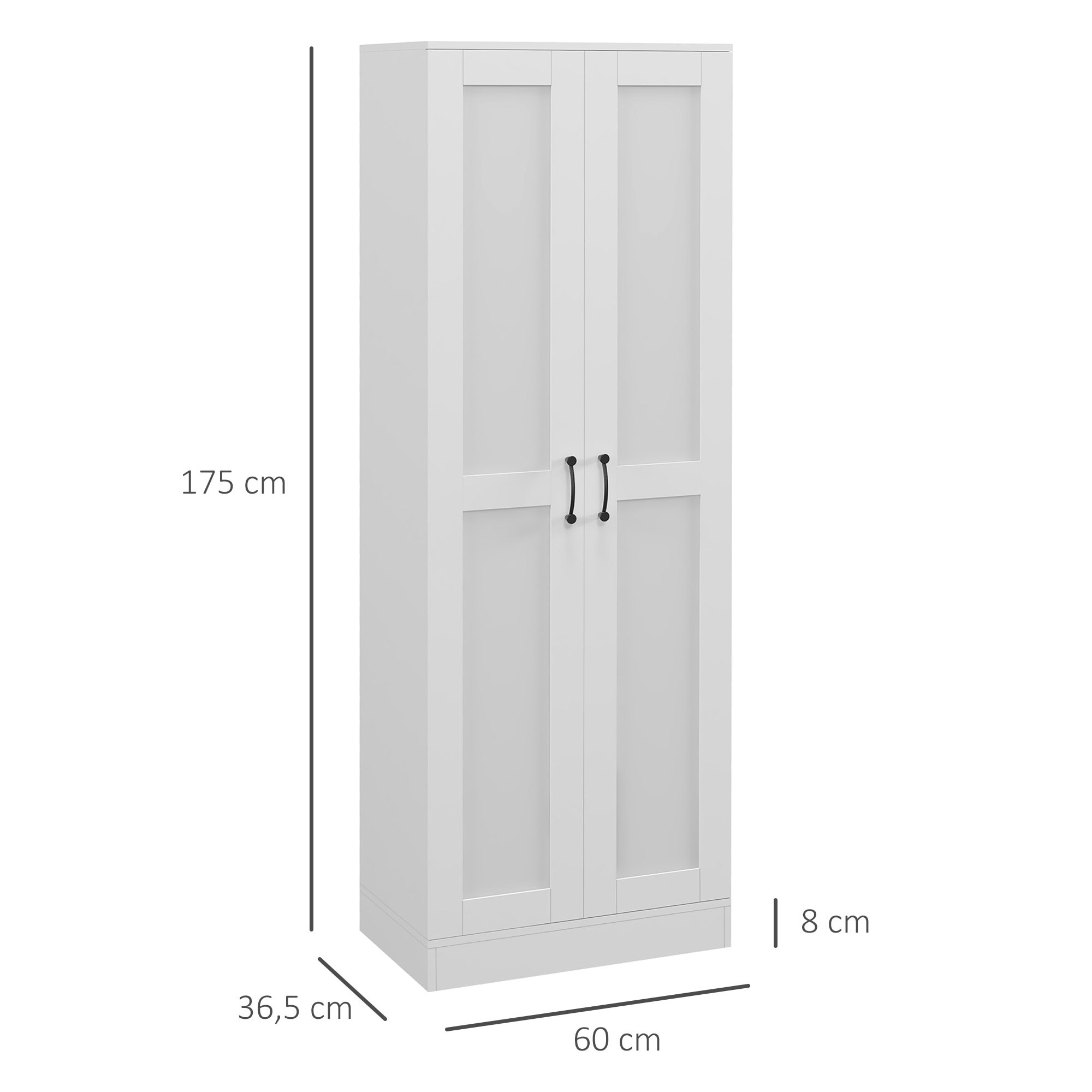 Armoire 2 portes 4 étagères dim. 60L x 36,5l x 175H cm poignées métal noir panneaux blanc