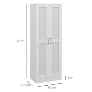 Armoire 2 portes 4 étagères dim. 60L x 36,5l x 175H cm poignées métal noir panneaux blanc