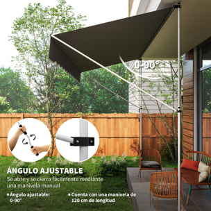 Toldo Manual Retráctil 4x1,2 m, Toldo Exterior Terraza Enrollable, Altura Ajustable 170-280 cm, con Manivela, Anti-UV e Impermeable, Sin Taladro, para Balcón, Jardín, Gris Oscuro