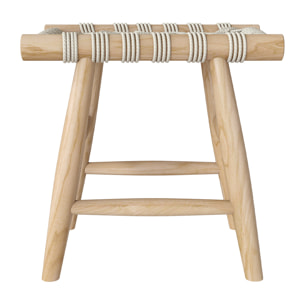 Tabouret tressé blanc en macramé et branche de teck - Kira