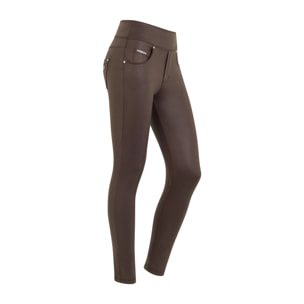 Pantalone skinny vita media senza bottoni in similpelle