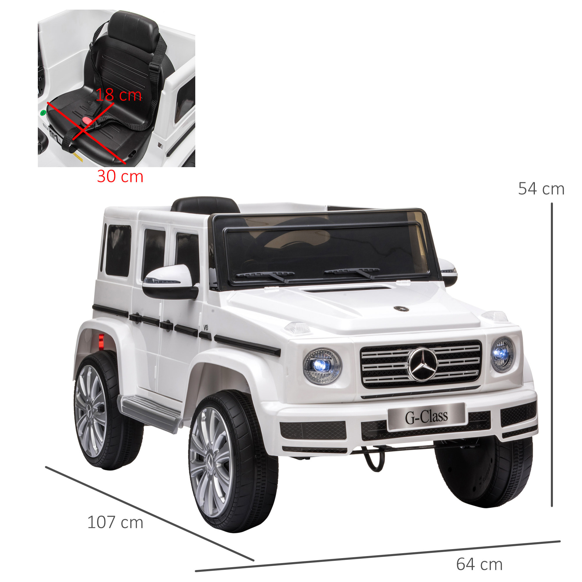 Voiture électrique enfant Mercedes Benz Classe G 12V - V. max. 5Km/h - télécommande, effets sonores, lumineux - blanc