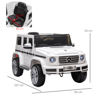 Voiture électrique enfant Mercedes Benz Classe G 12V - V. max. 5Km/h - télécommande, effets sonores, lumineux - blanc