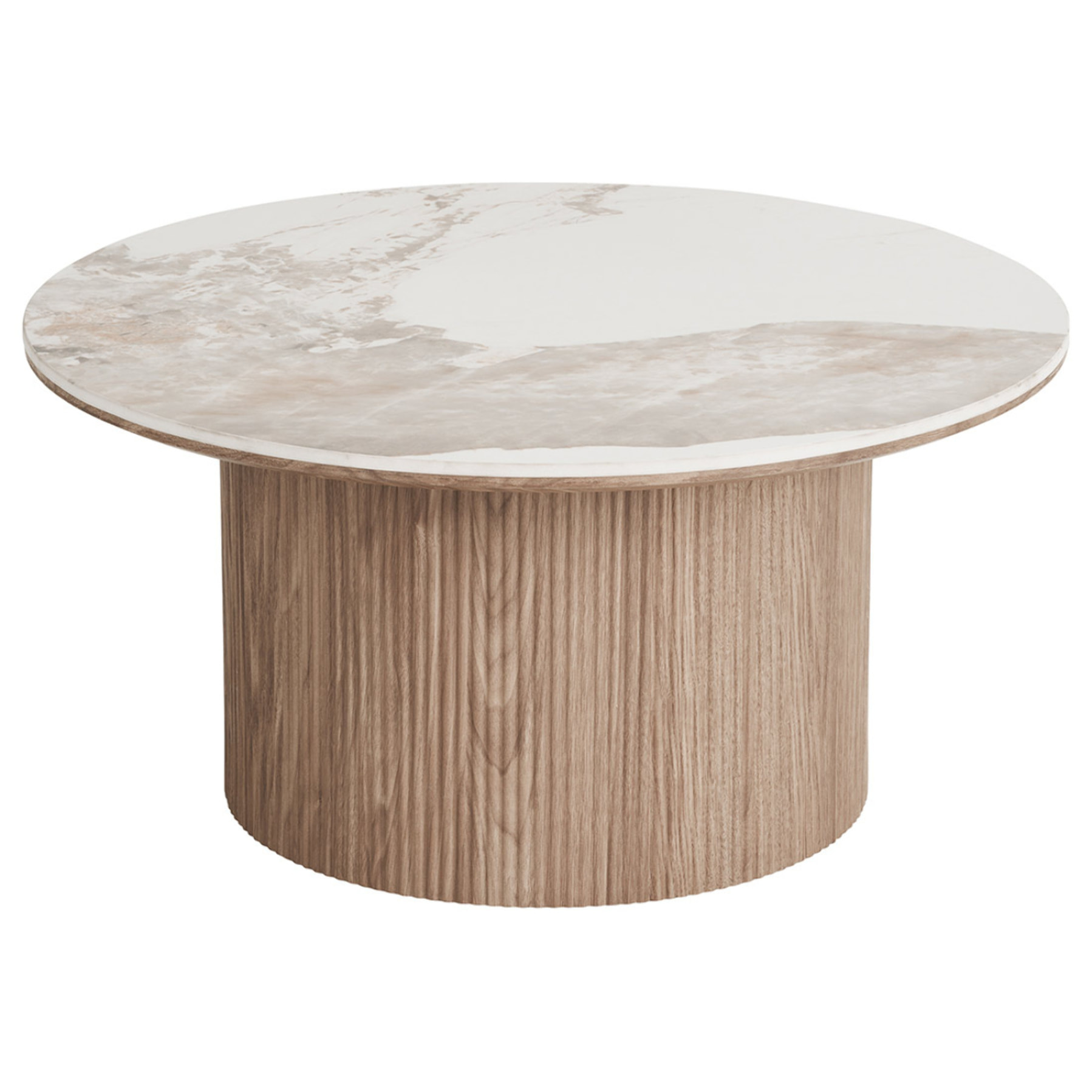 Lysa - table basse plateau effet marbre et pieds effets bois - 80 cm - Bois / Blanc