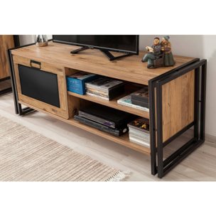 Mobile porta TV Dpetron, Credenza da soggiorno, Armadio basso per TV, Base parete attrezzata, 130x45h50 cm, Quercia e Nero