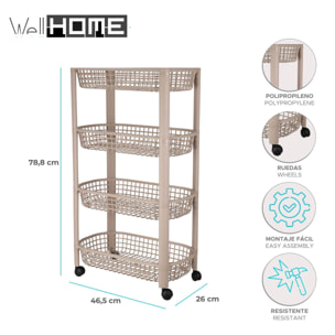 Well home carro de cocina con 4 ruedas color beige