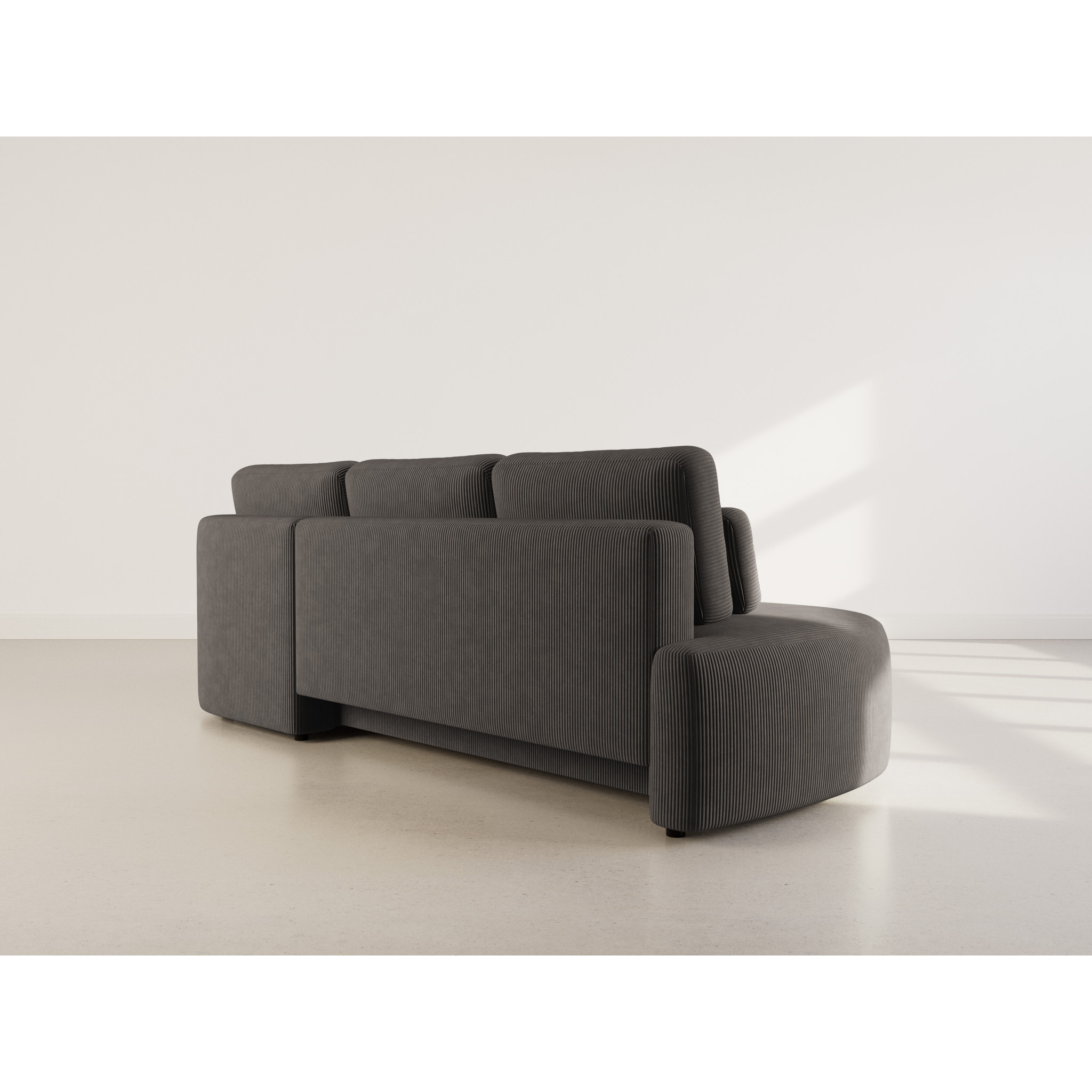 Mahina - canapé d'angle droit 4 places convertible avec coffre en velours côtelé - Gris foncé