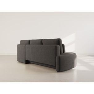 Mahina - canapé d'angle droit 4 places convertible avec coffre en velours côtelé - Gris foncé