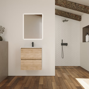 Conjunto de Baño Kaji | Mueble de Baño Suspendido | 60 cm Bardolino| Dos Cajones | Lavabo Encastrado | No incluye Espejo | Alday