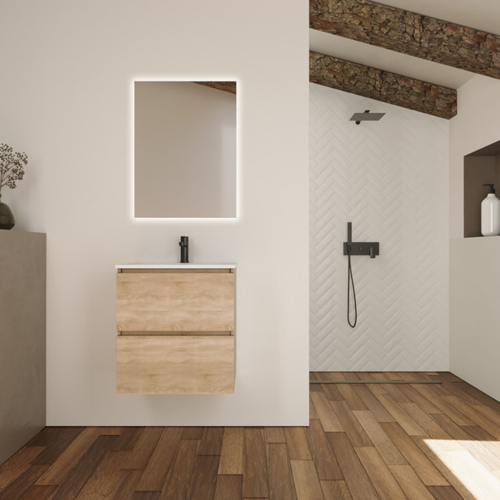 Conjunto de Baño Kaji | Mueble de Baño Suspendido | 60 cm Bardolino| Dos Cajones | Lavabo Encastrado | No incluye Espejo | Alday