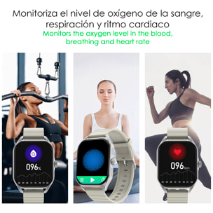 DAM Smartwatch DT99 con pantalla AMOLED de 2,04". Monitor de salud, +150 modos deportivos, notificaciones, acceso asistente de voz. 4,5x1x5,5 Cm. Color: Rosa Claro