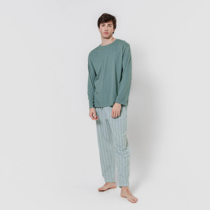 Pigiama lungo in cotone hamon color acquamarina