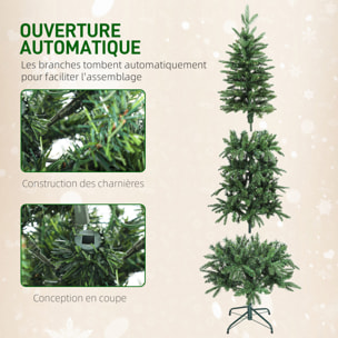 Sapin de Noël artificiel LED x 200 blanc chaud 8 modes H.180 cm 605 branches support vert