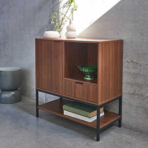 Buffet décor bois de noyer 1 porte 80cm WALNUT