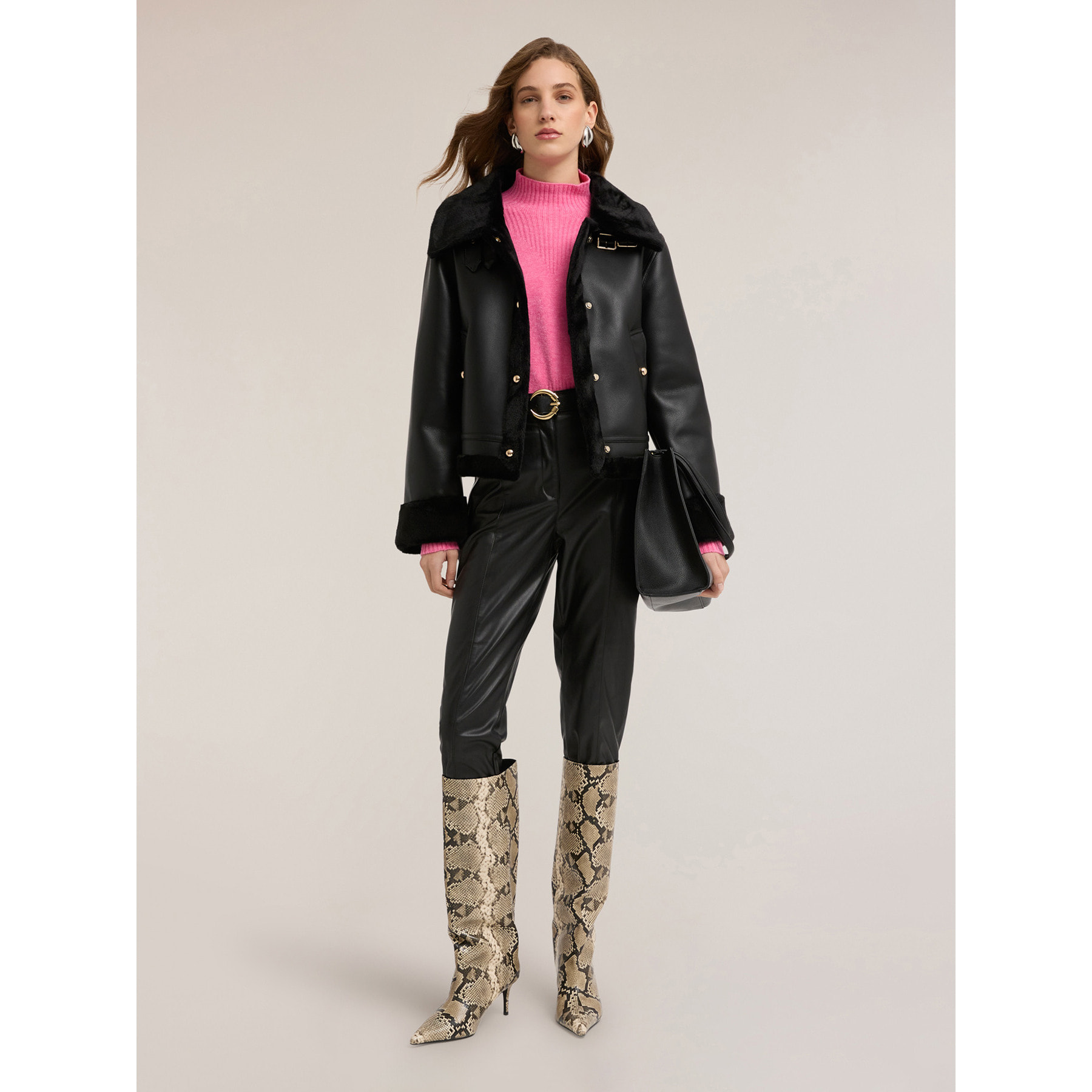 Motivi - Chaqueta efecto borrego con botones - Negro