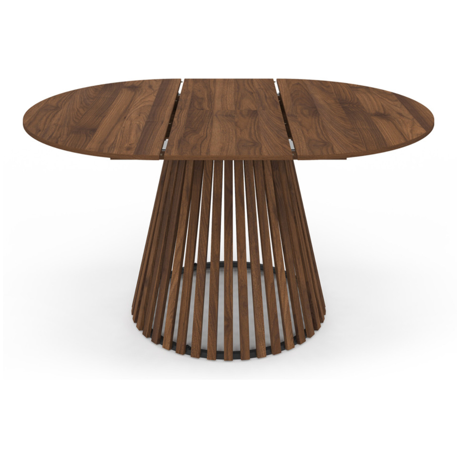 Table à manger ronde extensible Camélia effet noyer et pied lattes Ø110-150cm