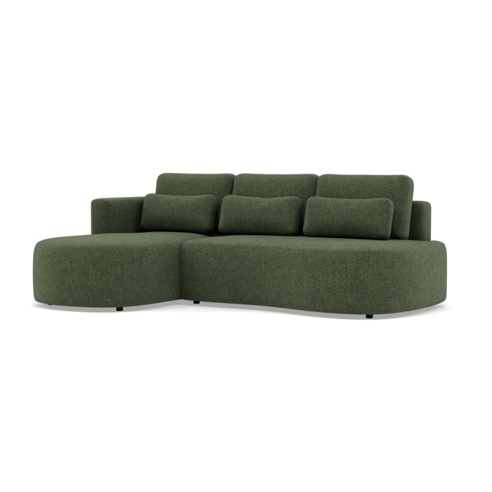 Mahina - canapé d'angle gauche 4 places convertible avec coffre en tissu texturé - Vert