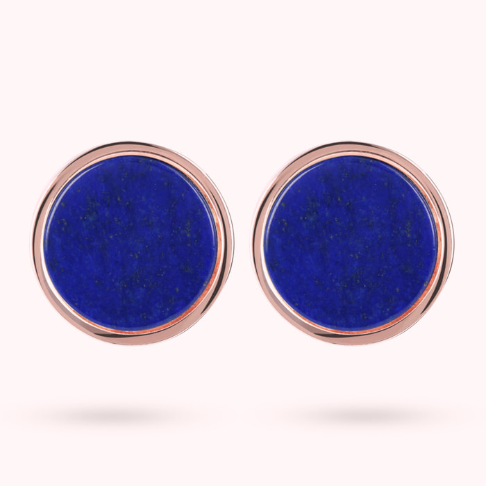 Orecchini a Bottone con Disco Piccolo in Pietra Naturale di Lapislazzuli Blu