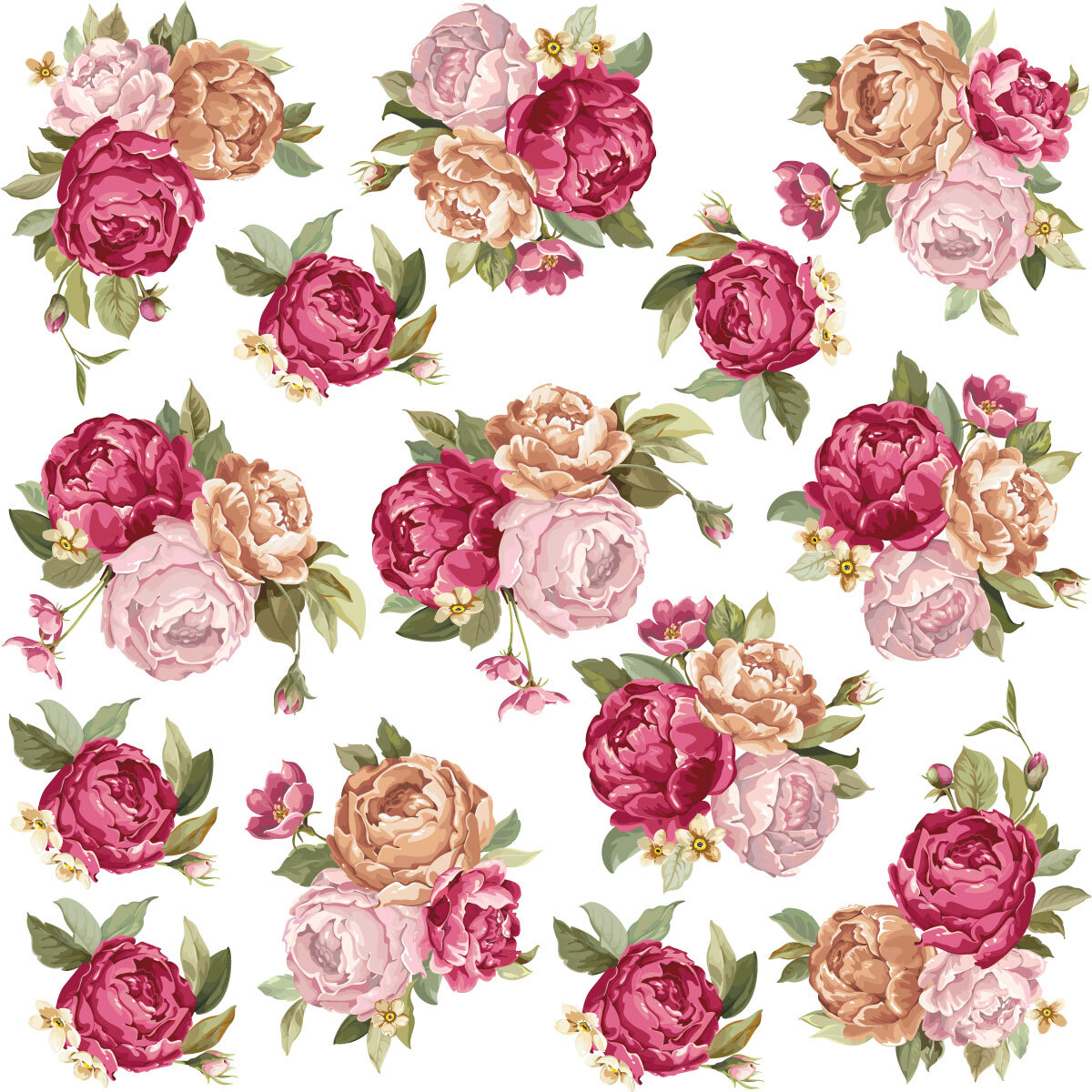 Stickers muraux | Sticker Mural Autocollant - FLEURS BOUQUETS DE ROSES - adhésifs fond transparent