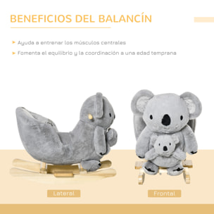 Caballito Balancín Infantil en Forma de Koala con Títere para Bebés 18-36 Meses con Sonido Cinturón de Seguridad y Reposapiés 60x33x50 cm Gris