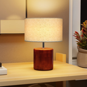 Lámpara de Mesa Rústica, Lámpara de Mesita de Noche con Base de Madera, Pantalla de Lino, Interruptor Basculante, para Dormitorio, Salón, E27, 40W, Marrón Oscuro