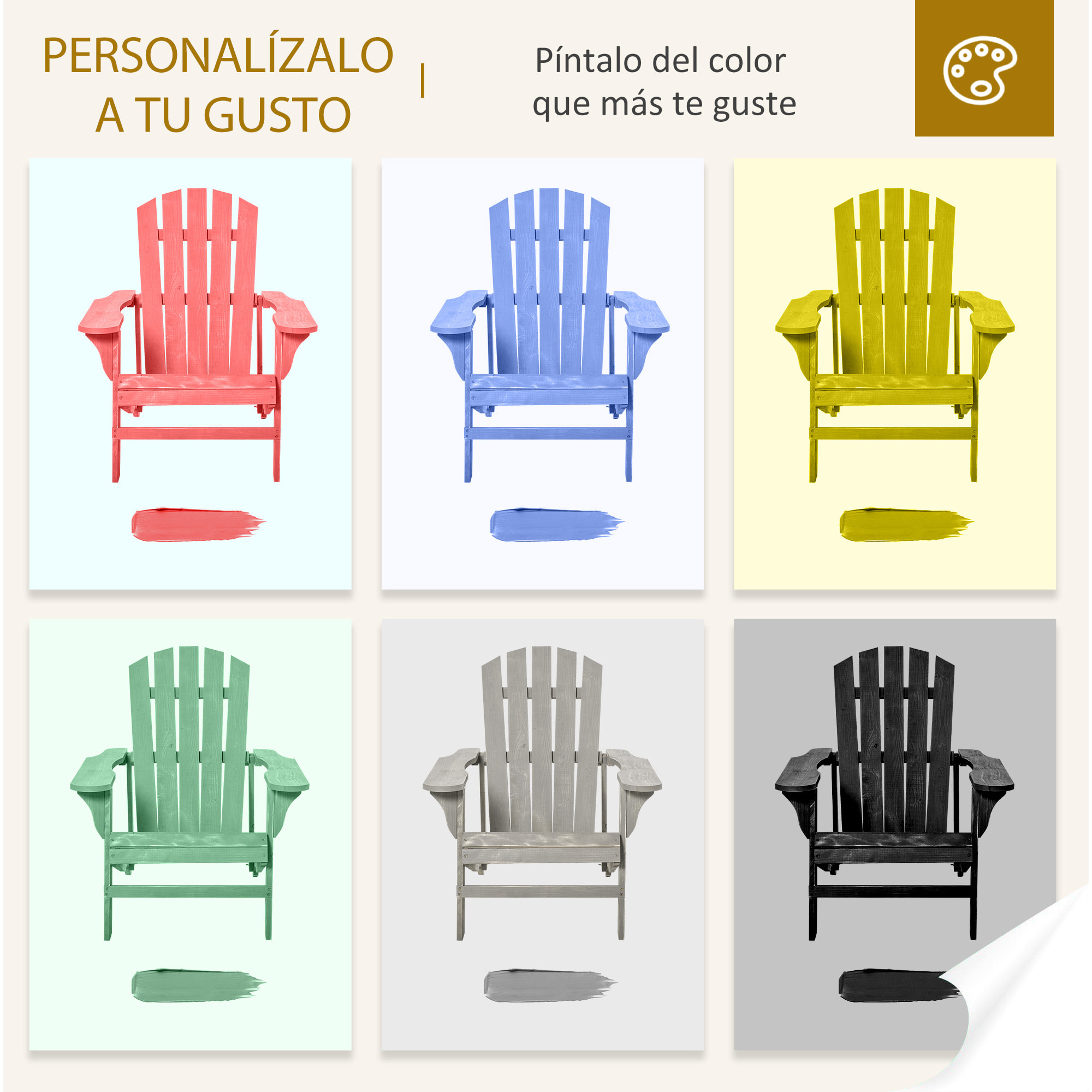 Silla Adirondack de Madera Silla de Jardín con Asiento Extra Ancho Carga 150 kg para Patio Terraza Balcón 78x89x88 cm Natural