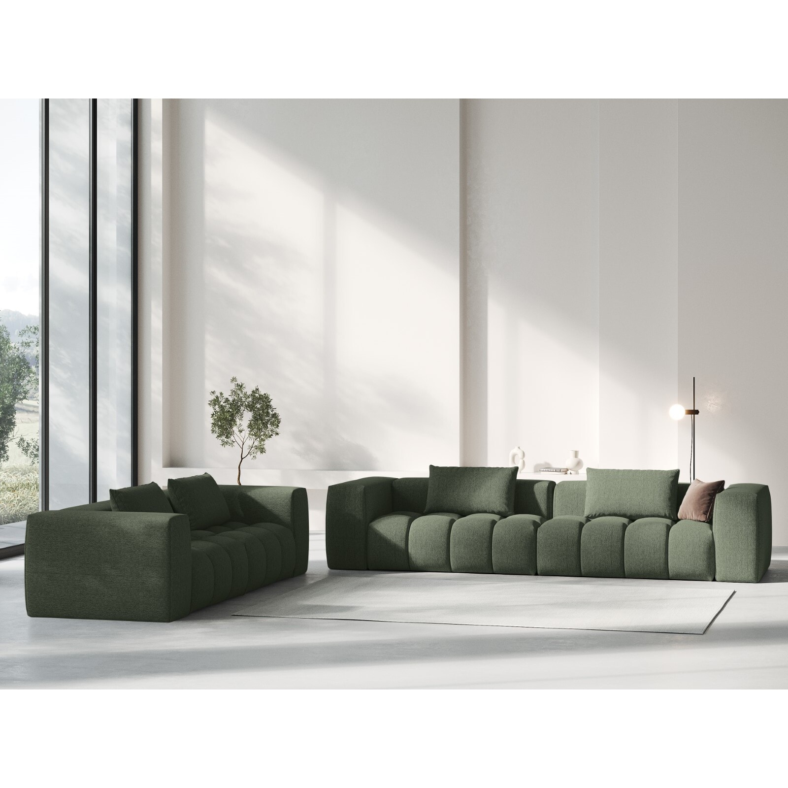 Canapé modulable "Lorella" 3 places en tissu structurel vert olive foncé