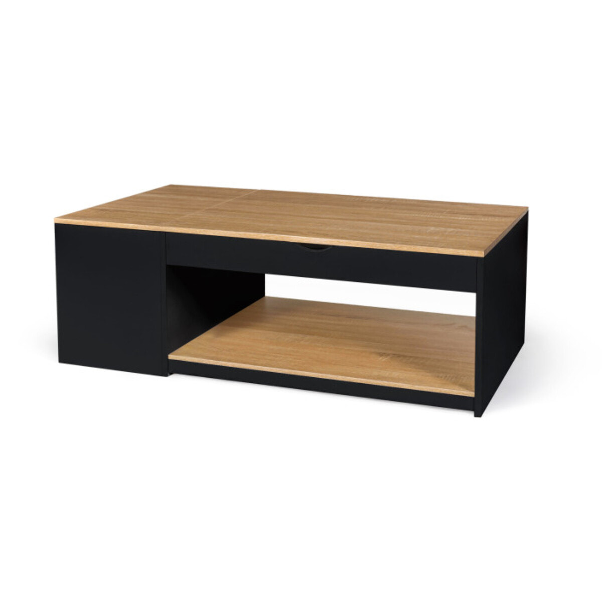 Table basse Elina relevable coffre latéral noir et bois