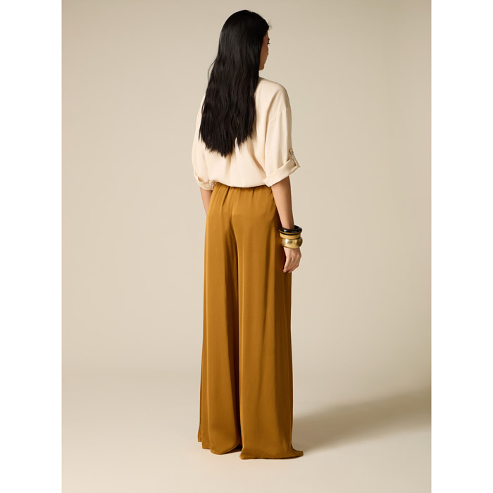 Oltre - Pantalones palazzo en raso de viscosa - Oro